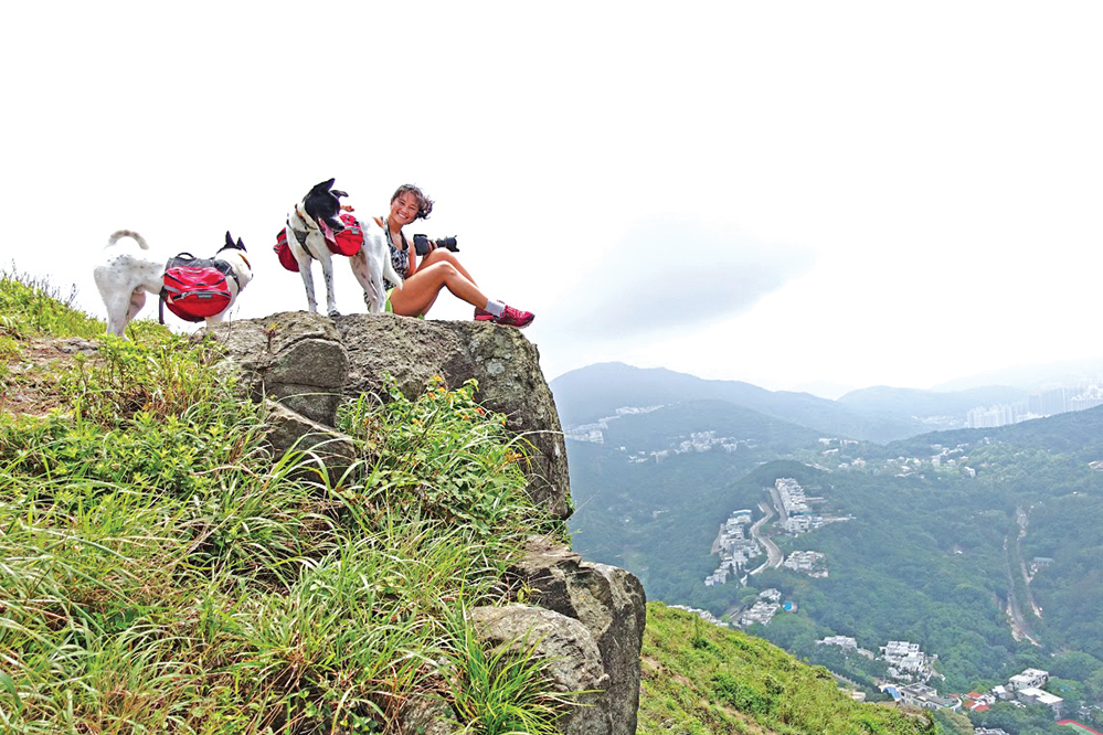 With her dogs, Wilson and Digby, on Fei Ngo Shan